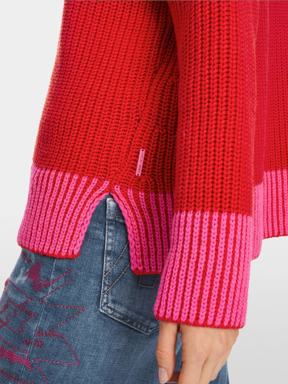 Bright Fire Red Wool Blend Ribbed Knit Sweater