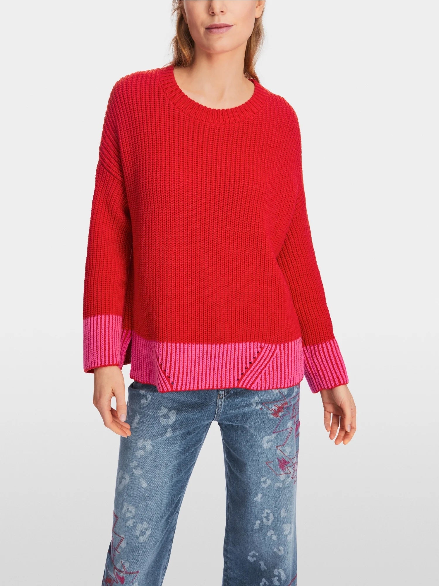 Bright Fire Red Wool Blend Ribbed Knit Sweater