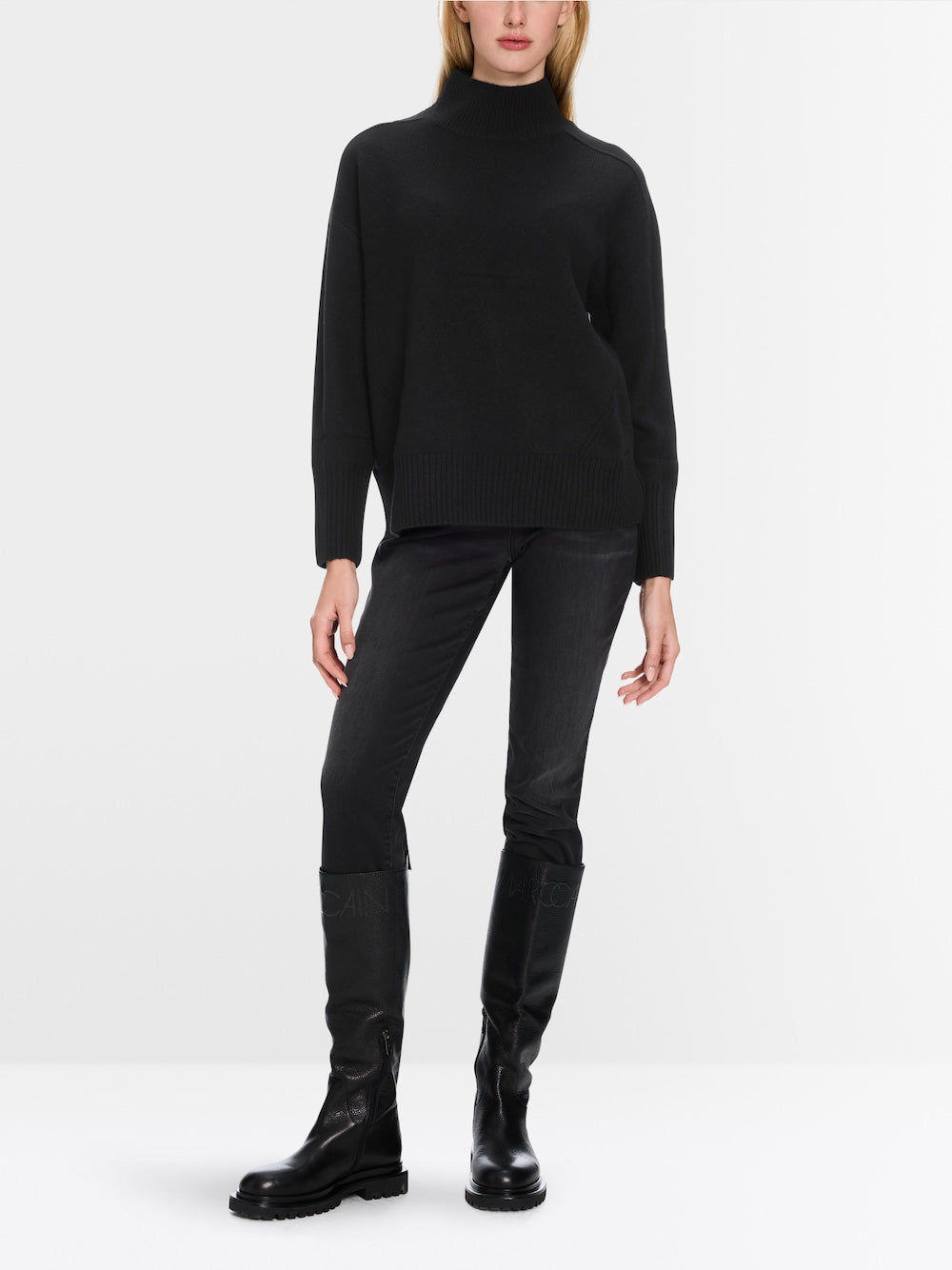 Black Cashmere Blend Polo Neck Sweater