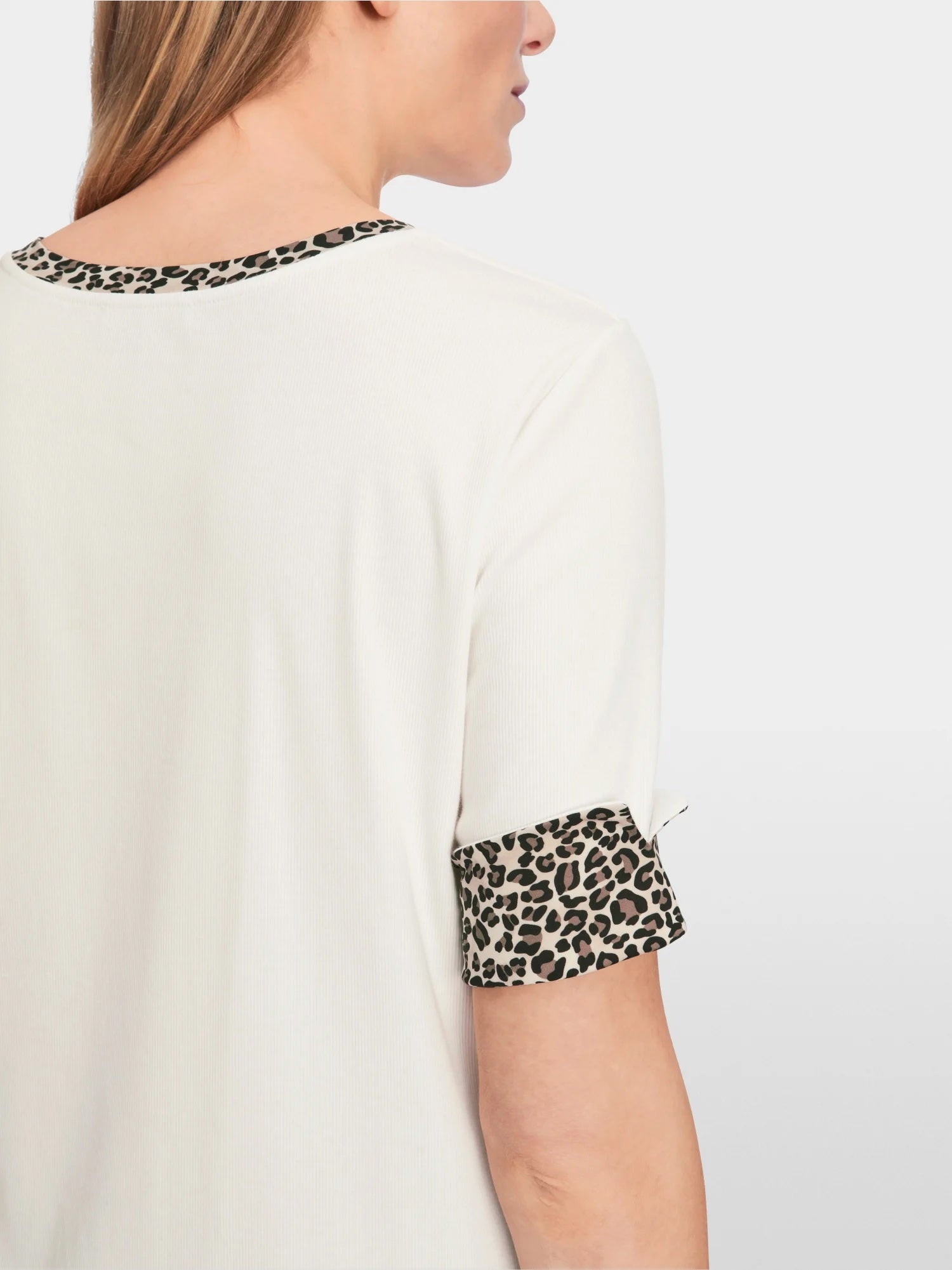 Off White Leopard Trim Stretch Cotton T-Shirt