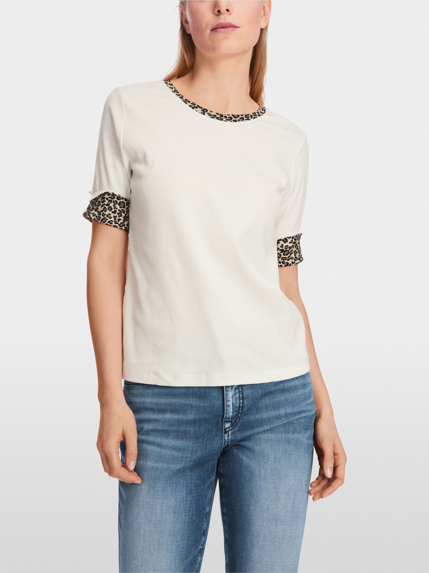 Off White Leopard Trim Stretch Cotton T-Shirt