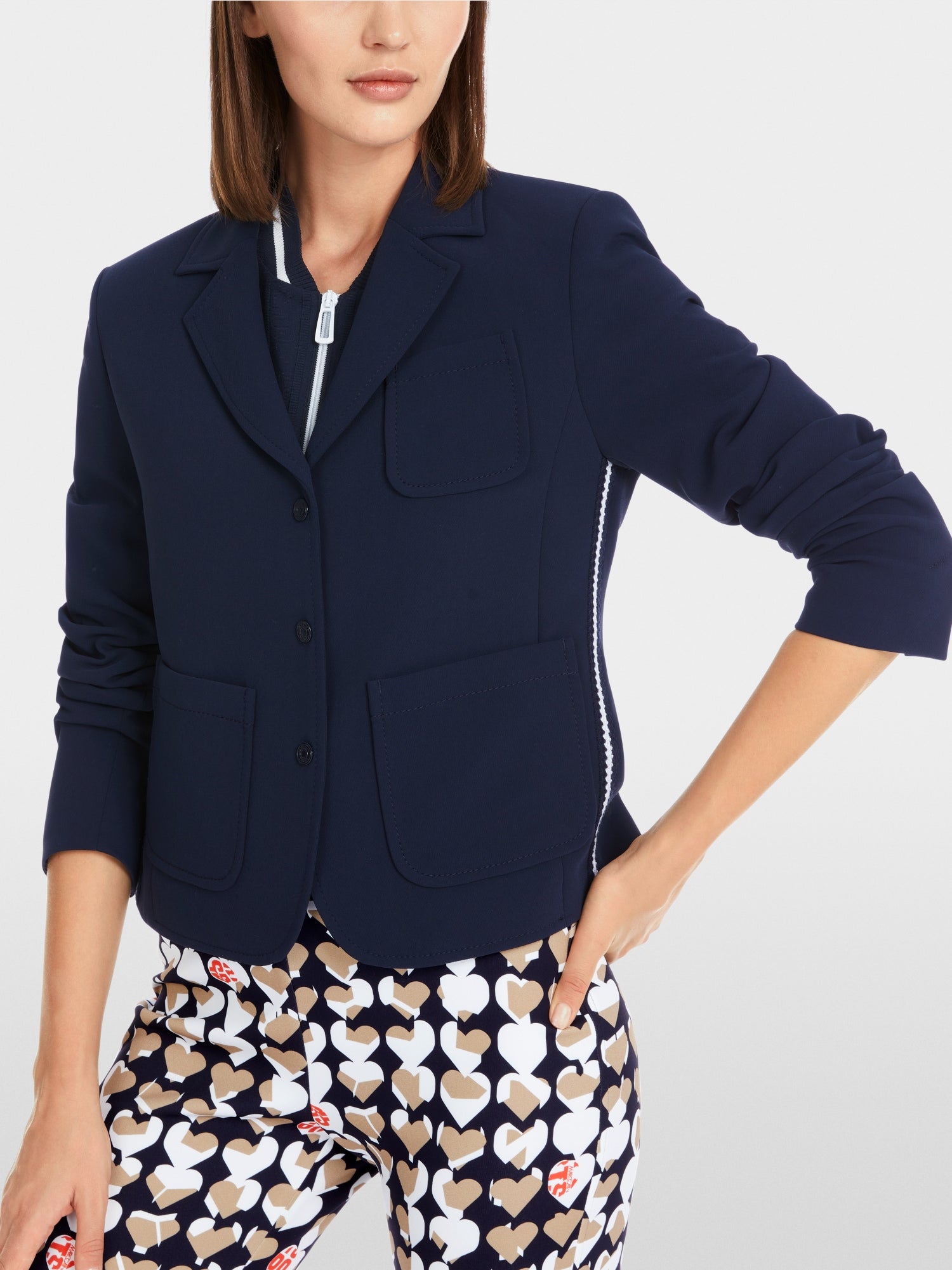 Navy Side Stripe Single Breast Blazer