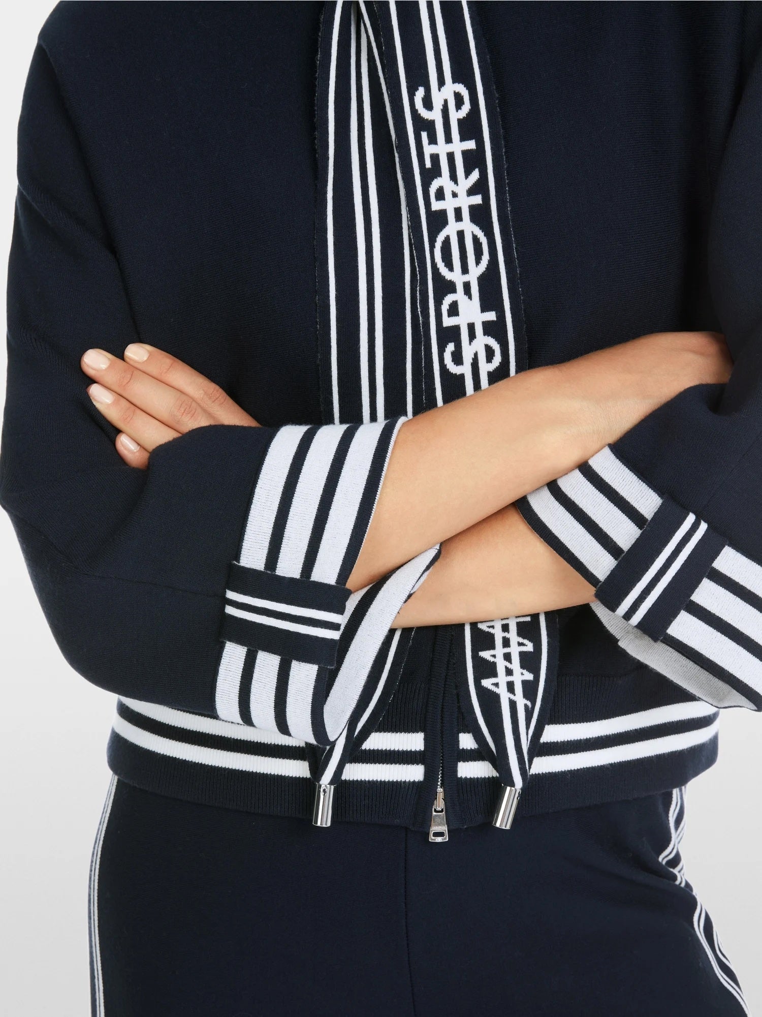 Navy Sports Trim Hooded Cardigan