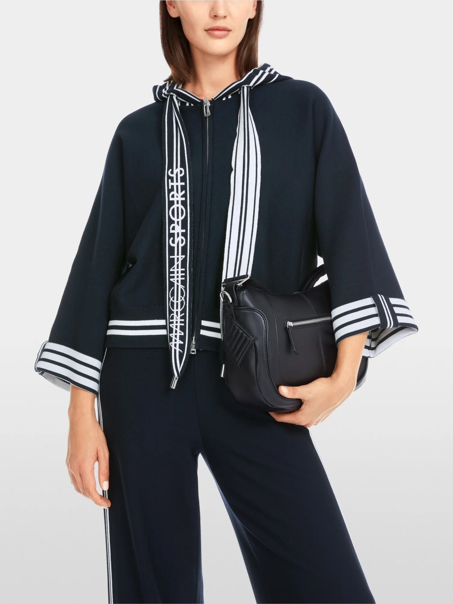 Navy Sports Trim Hooded Cardigan