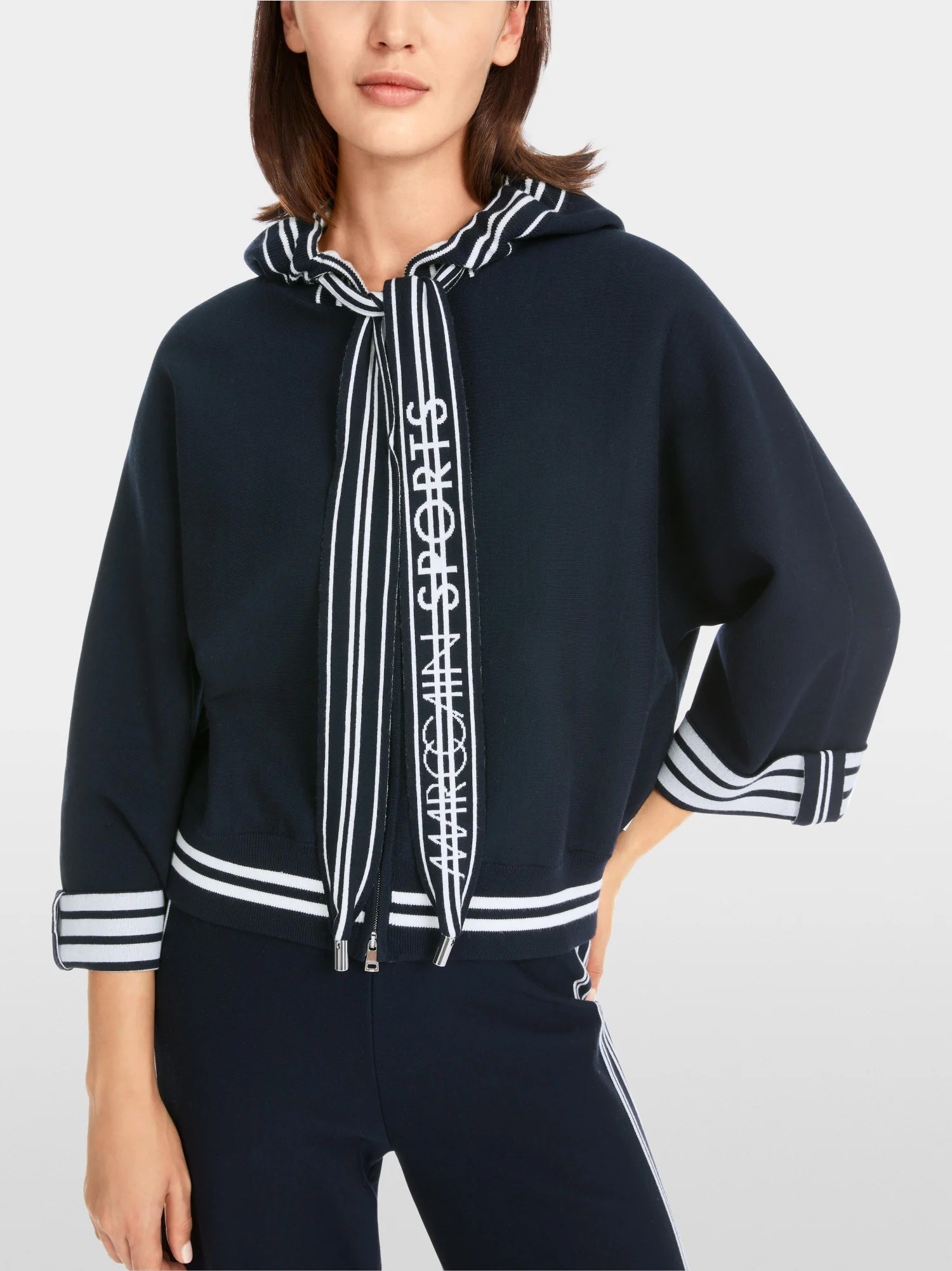 Navy Sports Trim Hooded Cardigan