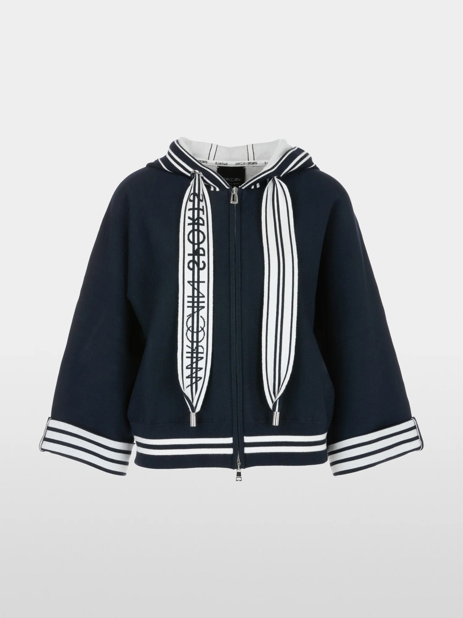 Navy Sports Trim Hooded Cardigan