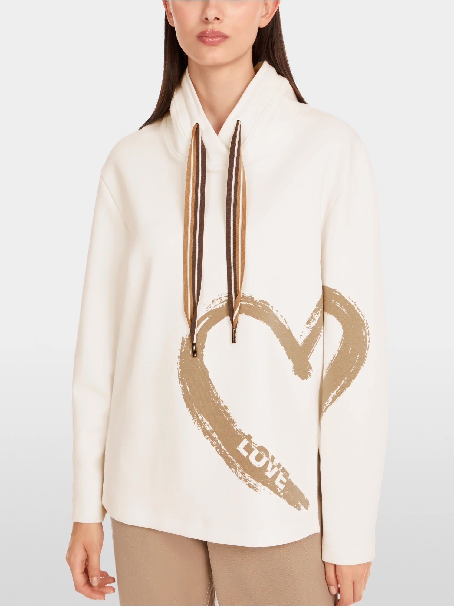 Off White Funnel Neck Heart Sweatshirt