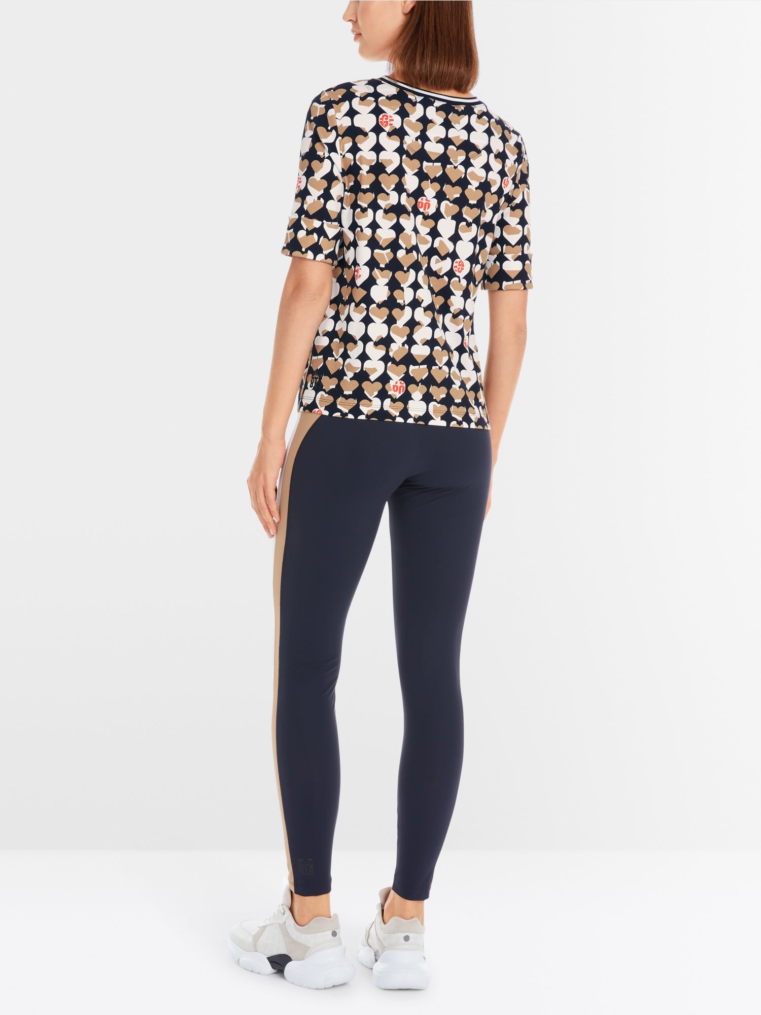 Navy Splithearts Print Stretch Cotton Top