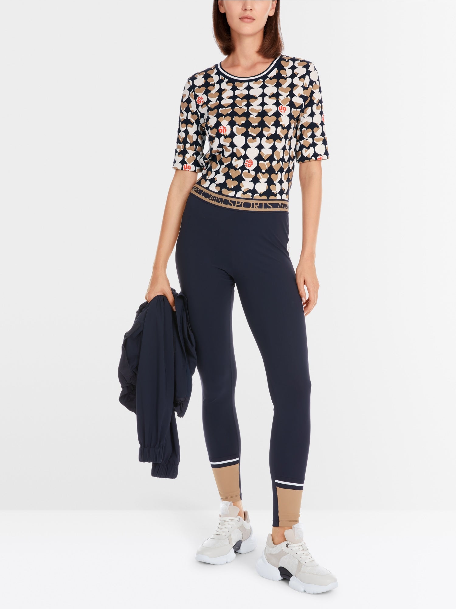 Navy Splithearts Print Stretch Cotton Top