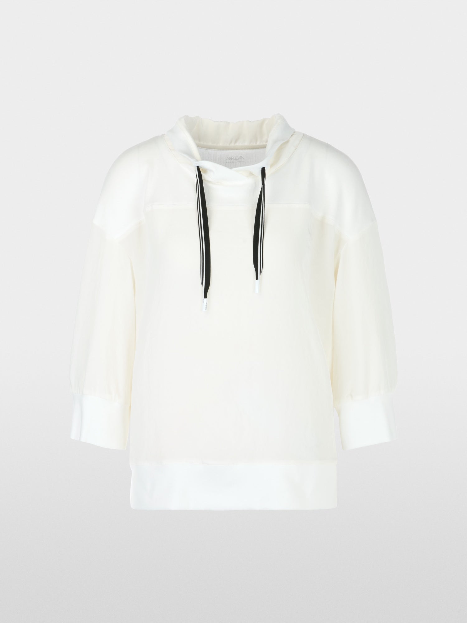 Off White Cotton Blend Funnel Neck Top