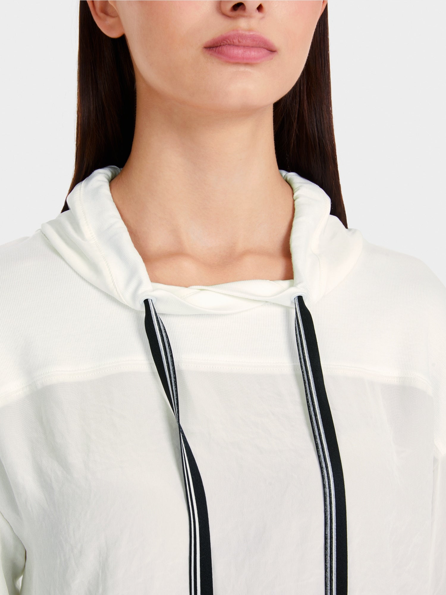 Off White Cotton Blend Funnel Neck Top