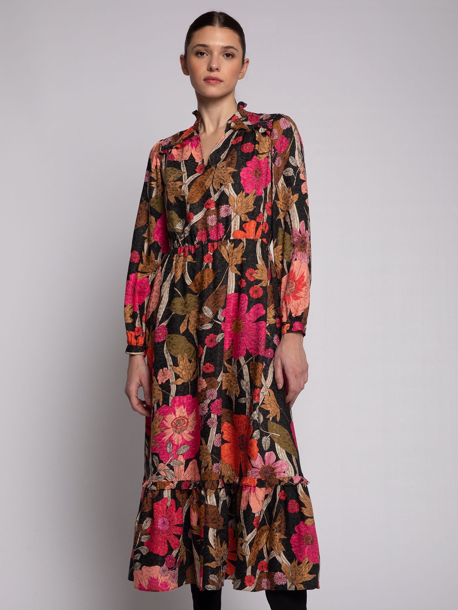 Theresa Floral Coral Midi Dress