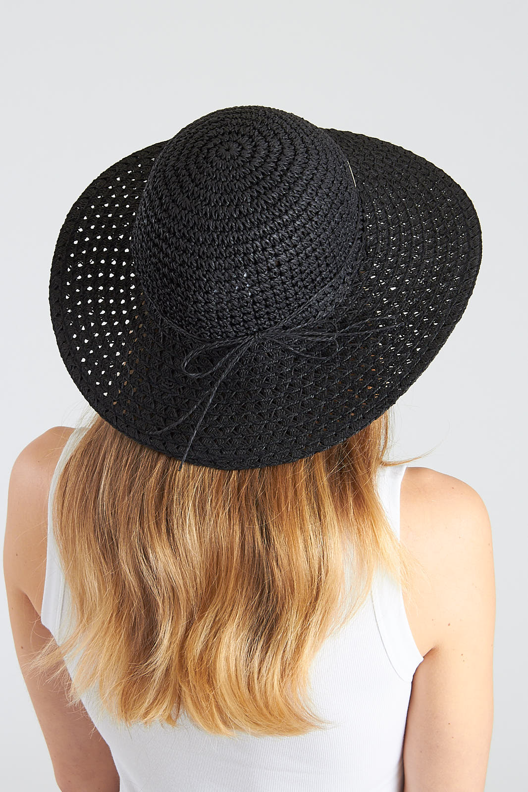 Black Bow Paper Crochet Floppy Sun Hat