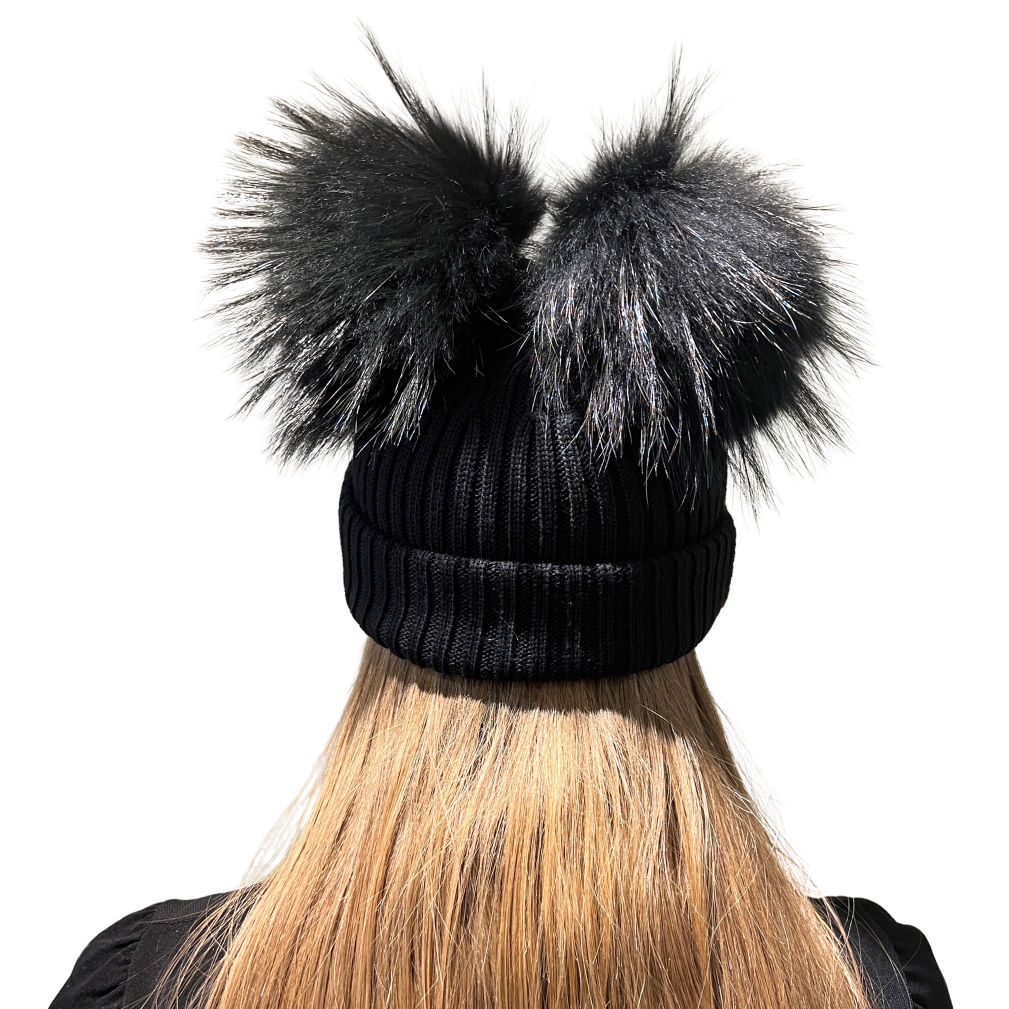 Black Merino Wool Duo Booble Hat