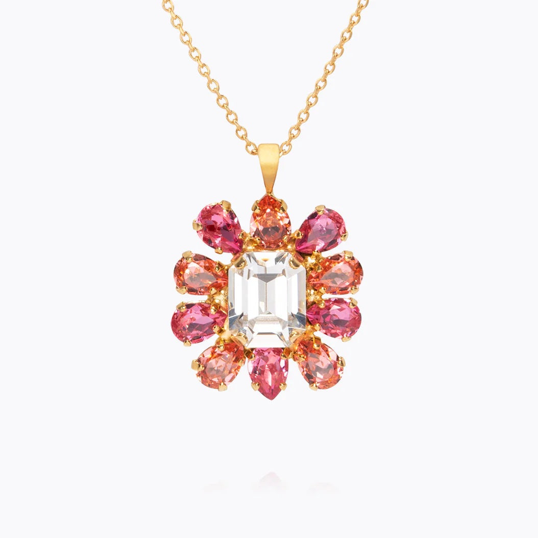 Gold Peony Coral Combo Crystal Necklace
