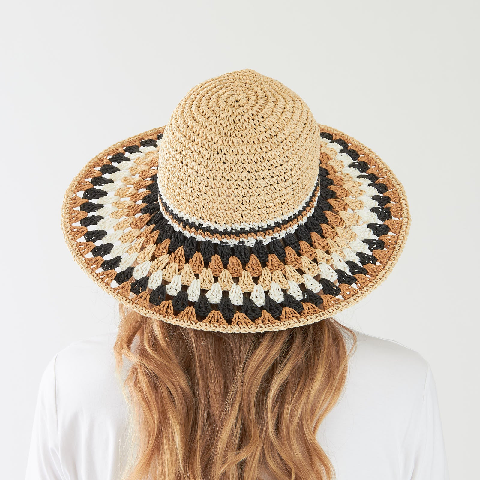 Linen and White Brim Floppy Sun Hat