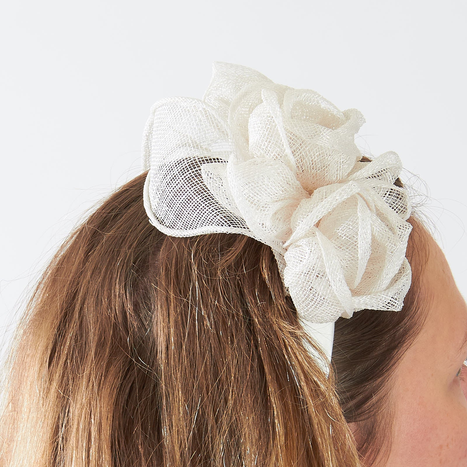 White Sinamay Flower Headband Fascinator